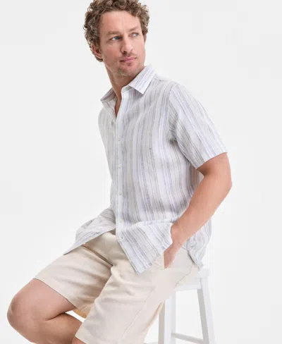 Club Room Men's Elevated Barry Regular-fit Stripe Button-down Linen Shirt, Exclusively At Macy's In Gray