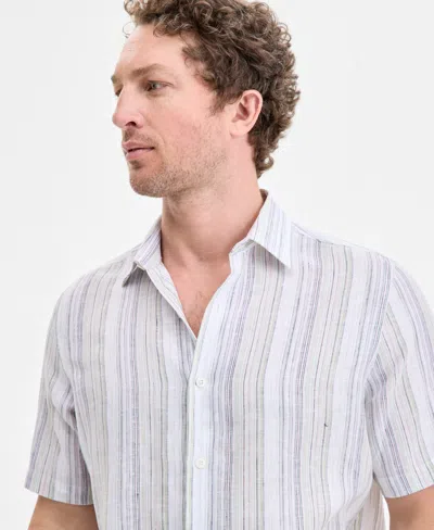 Club Room Men's Elevated Barry Regular-fit Stripe Button-down Linen Shirt, Exclusively At Macy's In Gray