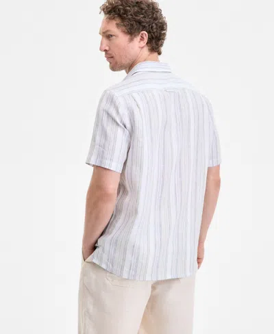 Club Room Men's Elevated Barry Regular-fit Stripe Button-down Linen Shirt, Exclusively At Macy's In Gray