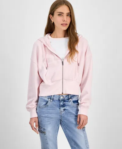 Hippie Rose Juniors' Drop-shoulder Full-zip Cropped Hoodie