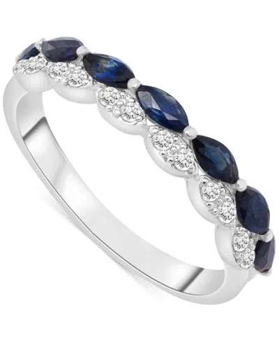 Macy's Blue Sapphire (5/8 Ct. T.w.) & Diamond (1/8 Ct. T.w.) Double-row Ring In Sterling Silver