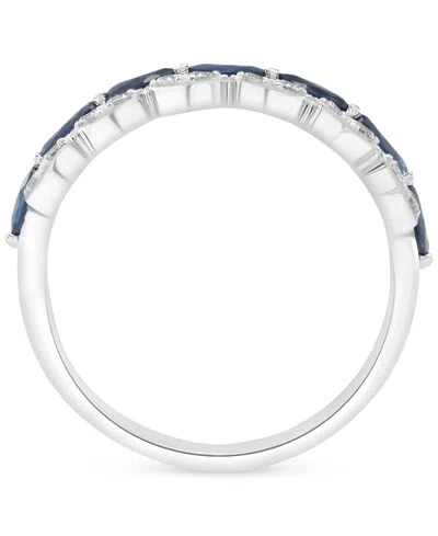 Macy's Blue Sapphire (5/8 Ct. T.w.) & Diamond (1/8 Ct. T.w.) Double-row Ring In Sterling Silver