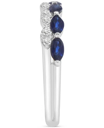 Macy's Blue Sapphire (5/8 Ct. T.w.) & Diamond (1/8 Ct. T.w.) Double-row Ring In Sterling Silver