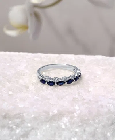 Macy's Blue Sapphire (5/8 Ct. T.w.) & Diamond (1/8 Ct. T.w.) Double-row Ring In Sterling Silver