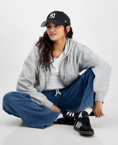 Hippie Rose Juniors' Drop-shoulder Full-zip Cropped Hoodie