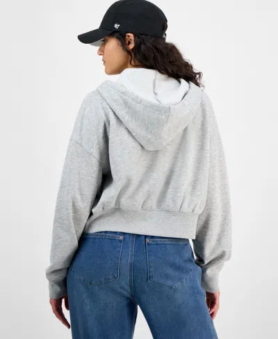 Hippie Rose Juniors' Drop-shoulder Full-zip Cropped Hoodie