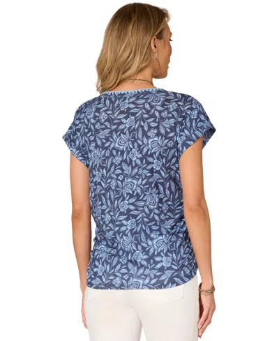 Democracy Petite Printed Side-shirred Rolled-cuff Top