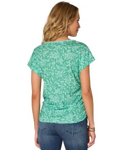 Democracy Petite Printed Side-shirred Rolled-cuff Top