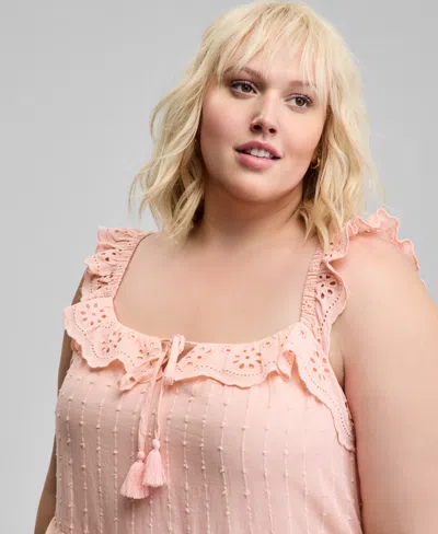 And Now This Trendy Plus Size Eyelet Cotton Sleeveless A-line Dress, Exclusively At Macy's