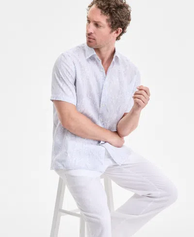 Club Room Men's Elevated Line Regular-fit Tropical-print Button-down Linen Shirt, Exclusively At Macy's In White