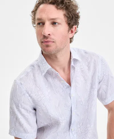 Club Room Men's Elevated Line Regular-fit Tropical-print Button-down Linen Shirt, Exclusively At Macy's In White