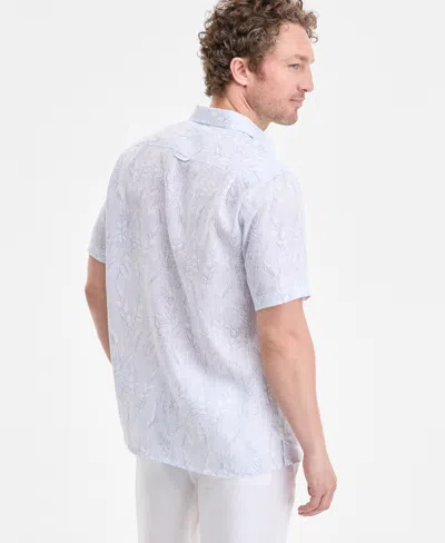 Club Room Men's Elevated Line Regular-fit Tropical-print Button-down Linen Shirt, Exclusively At Macy's In White