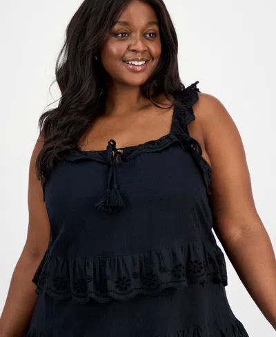 And Now This Trendy Plus Size Eyelet Cotton Sleeveless A-line Dress, Exclusively At Macy's