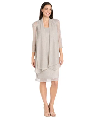 R & M Richards Women's Metallic Crinkle 2-pc. Dress In Gray