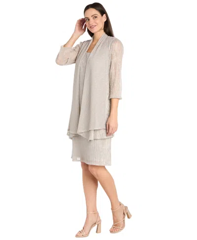 R & M Richards Women's Metallic Crinkle 2-pc. Dress In Gray