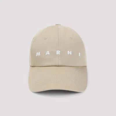 Marni Graphic Embroidered Cotton Canvas Hat In Neutral