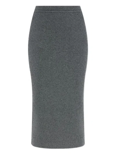 Tom Ford Ribbed Cashmere Midi Pencil Skirt In Gray