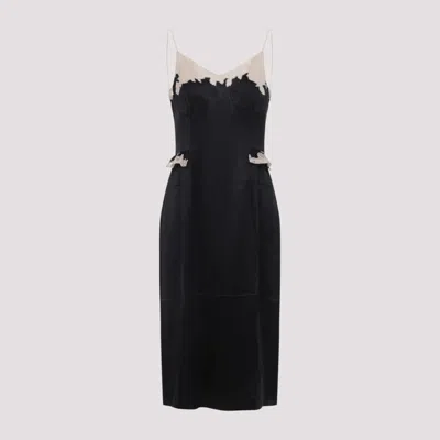 Prada Lace Detailed Midi Dress With Side Slit In Black