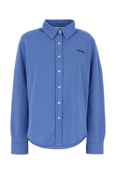 Miu Miu Button-detailed Cotton-poplin Shirt In Blue