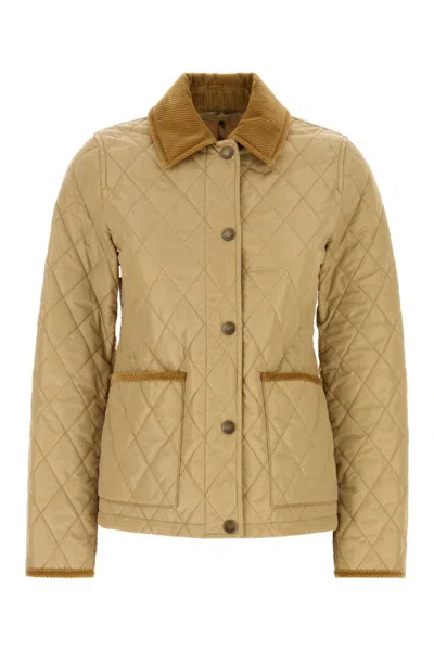 Burberry Oldham Beige Quilted Jacket With Corduroy Collar In Tech Fabric Woman In Brown