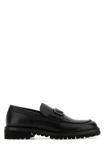 Valentino Garavani Black Loafers With Vlogo Detail And Platform In Leather Man