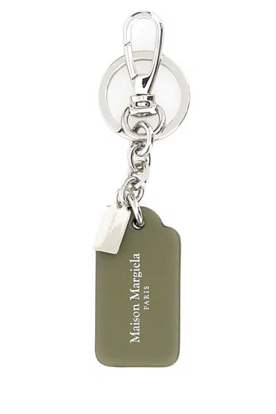 Maison Margiela Olive Green Leather Keyring In Green