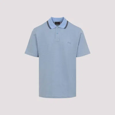 Brioni Striped Edge Polo Shirt In Cotton In Blue