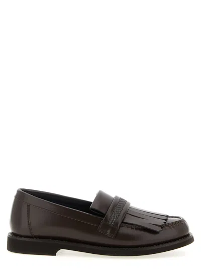 Brunello Cucinelli Leather Loafers Featuring Fringe Detail In Brown