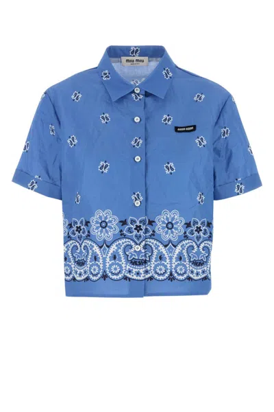 Miu Miu Womens Pervinca Boxy-fit Graphic-pattern Cotton-and-linen Shirt In Multi