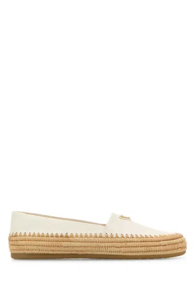 Prada Round Toe Leather Espadrilles In Neutral
