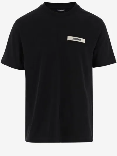 Jacquemus Minimalist Black Short-sleeve Cotton T-shirt With Patch Detail In Black