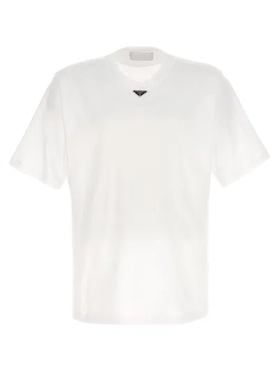 Prada T-shirt With Triangular Plaque In White