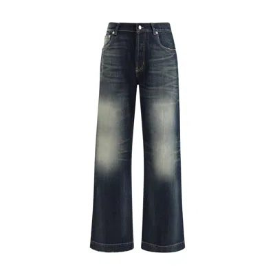 Alexander Mcqueen Wide Leg Faded Jeans In Blue
