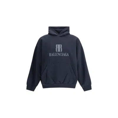 Balenciaga Black Hoodie With Fixed Hood And Logo Lettering On The Front In Cotton Man In Blue