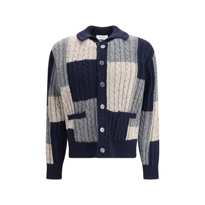 Thom Browne Patchwork Cable Knit Intarsia Cardigan In Multi