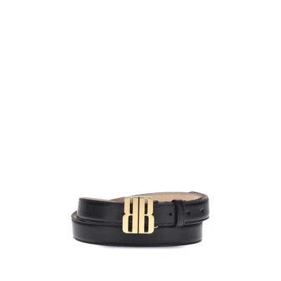 Balenciaga Women Leather Belt With Logoed Buckle In Black