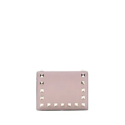 Valentino Rockstud Leather Wallet In Pink
