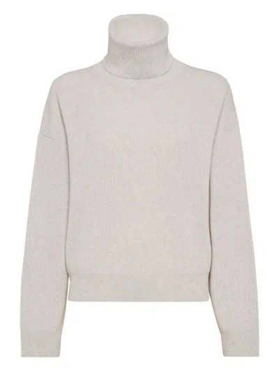 Brunello Cucinelli Women English Rib Turtle-neck Sweater In Neutral