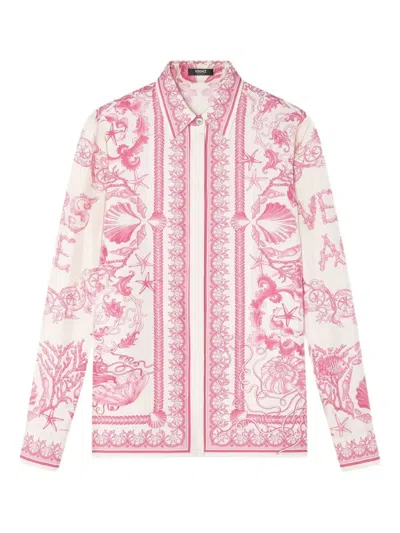 Versace Graphic Print Long Sleeves Top In Pink