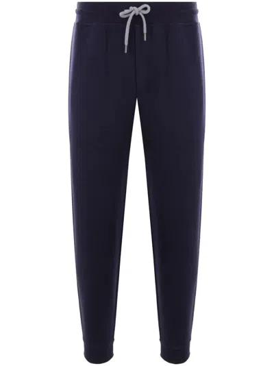 Brunello Cucinelli Cotton Blend Joggers With Ribbed Cuffs In Blue