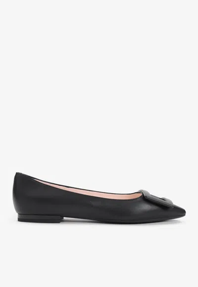 Roger Vivier Buckle-plaque Leather Ballet Flats With Pointed Toe In Black