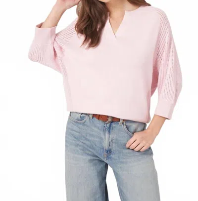 Repeat Cashmere Cotton Blend Sweater With Open Knit Raglan Sleeves In Blush