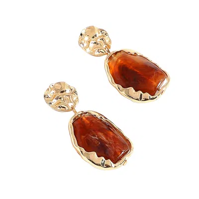 Sohi Brown Color Brown Stone Gold Plated Drop Earrings For Women's