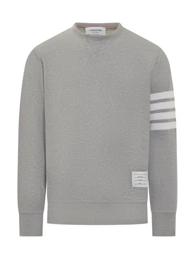 Thom Browne Loopback Jersey Knit 4-bar Crewneck Sweatshirt In Gray