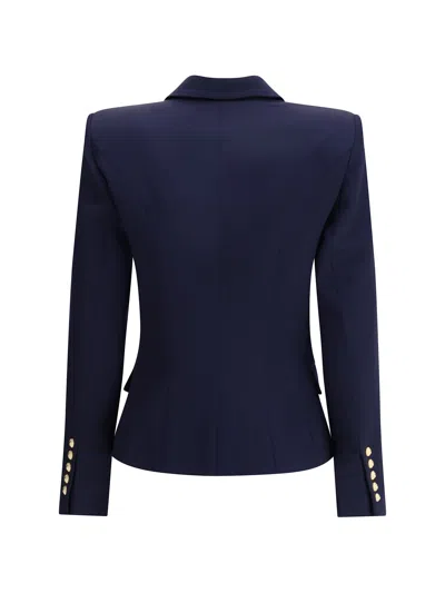 Balmain Black Double-breasted Jacket With Branded Buttons And Asymmetric Cut In Wool Woman In Blue