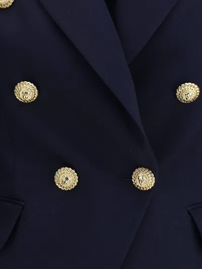 Balmain Black Double-breasted Jacket With Branded Buttons And Asymmetric Cut In Wool Woman In Blue