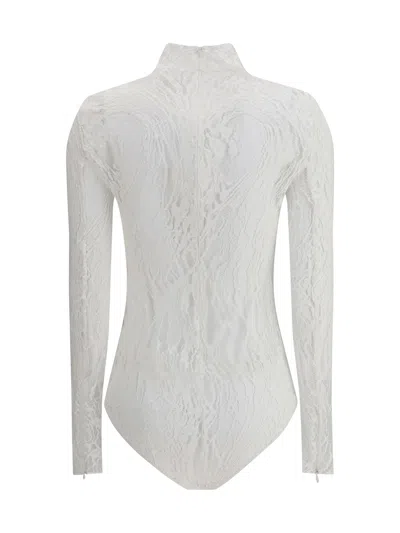 Balmain High Neck Lace Bodysuit With Long Sleeves In White