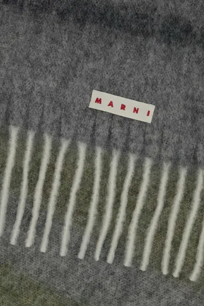 Marni Long Color-block Scarf With Fringed Ends In White