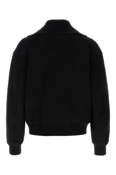 Jil Sander Black Wool Sweather With Zip Up Element In Black