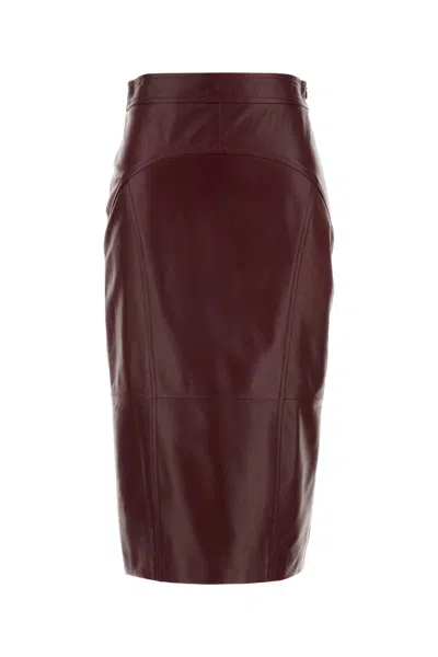 Max Mara Burgundy Leather Taiga Skirt In Red